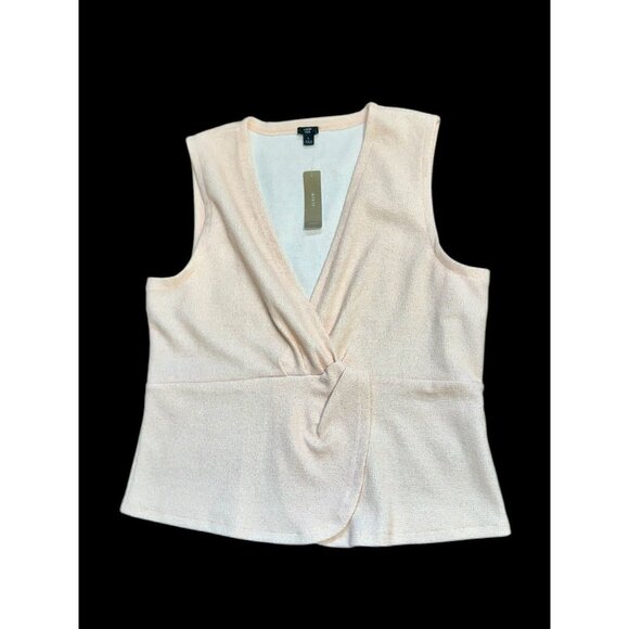 J. CREW Sz L Sleeveless Boucle Top Pale Pink Wrap Tank Shirt Vneck Peplum New - Picture 1 of 5